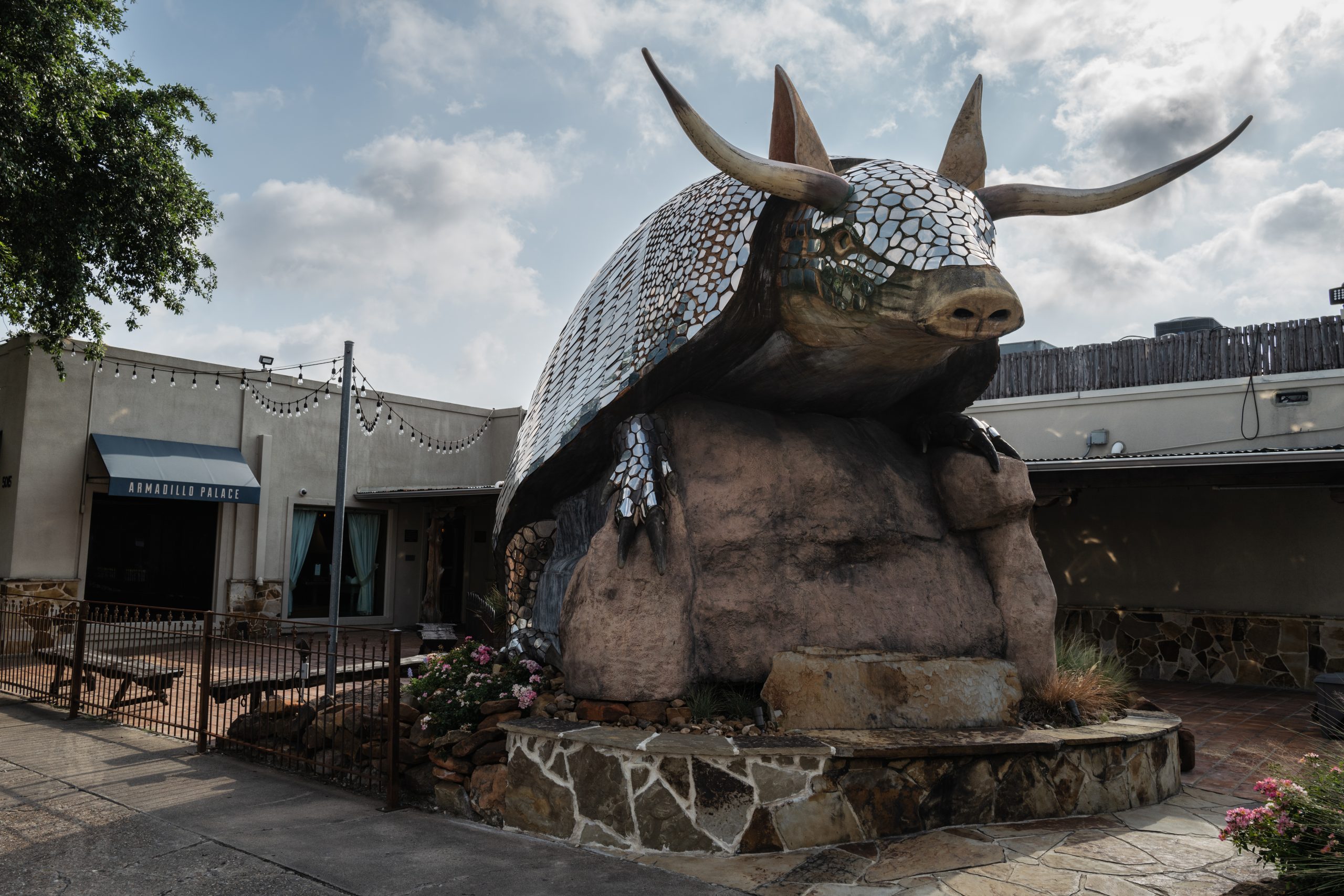 Giant Armadillo Sculpture Mirror Mosaic Outside of The Armadillo Palace